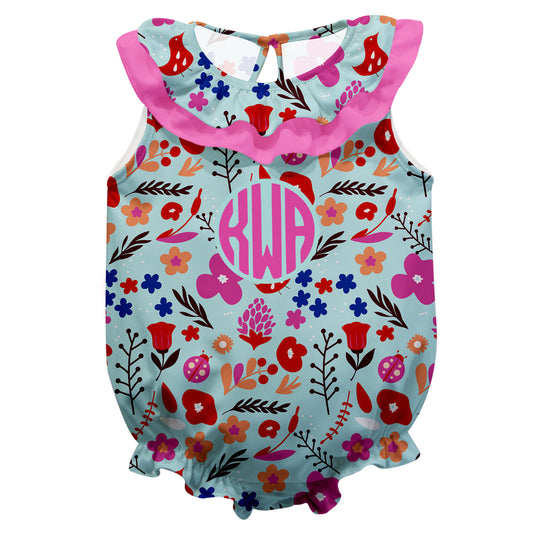 Floral Light Blue Girls Sleeveless Onesie