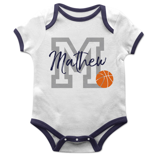 Basketball Initial Name White Short Sleeve Onesie