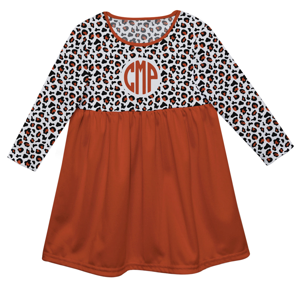 Animal Print Personalized Monogram White and Orange Long Sleeve Epic Dress