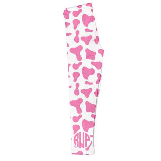 Cow Print Personalized Monogram White Leggings