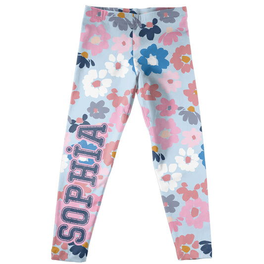Flowers Print Name Light Blue Leggings