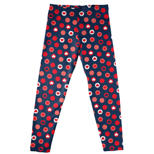 Hearts Print Navy and Red Leggings
