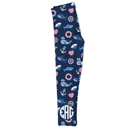 Nautical Print Monogram Navy Leggings