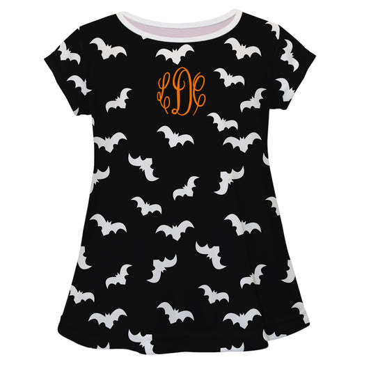 Bat Print Monogram Black Short Sleeve Laurie Top