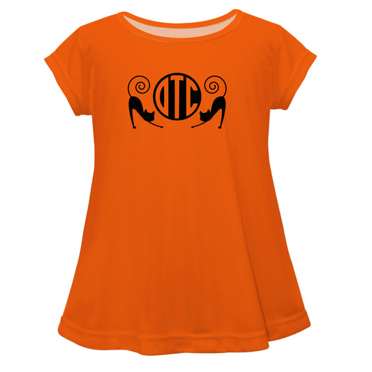 Cats Monogram Orange Short Sleeve Laurie Top