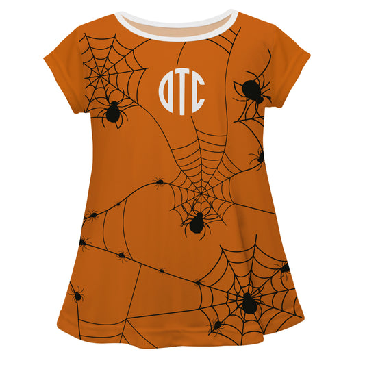 Spider White Monogram Orange Short Sleeve Laurie Top