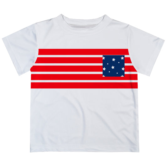 American Red Stripes White Short Sleeve Tee Shirt