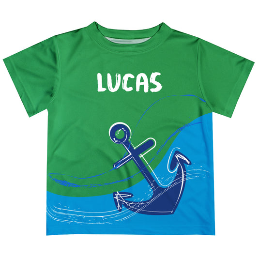 Anchor Name Green and Blue Tee Shirt Short Sleeve