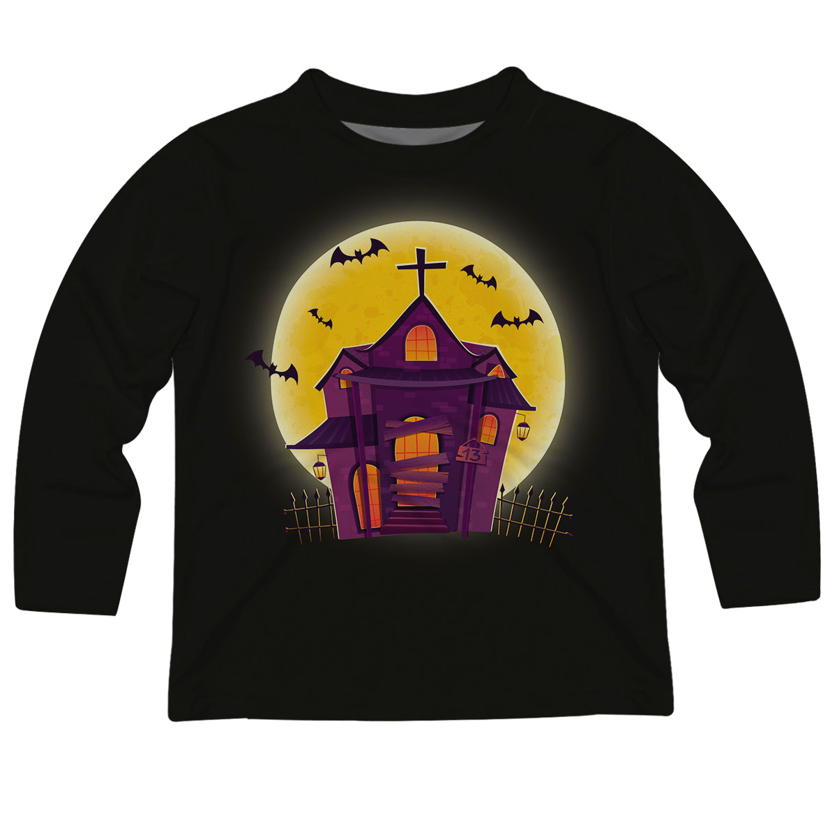 Haunted House Black Long Sleeve Tee Shirt
