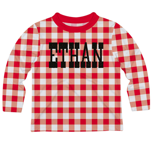 Name Red and White Check Long Sleeve Tee Shirt