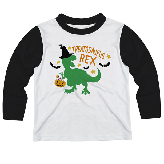 Treatosaurus Rex White And Black Long Sleeve Tee Shirt