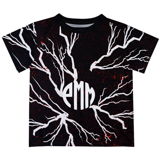 Thunder White Monogram Black Short Sleeve Boys Tee Shirt