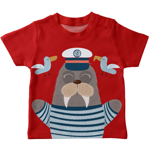 Walrus Monogram Red Short Sleeve Tee Shirt