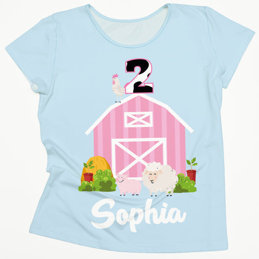 Farm Animals Personalized Name and Number Light Blue Short Sleeve Tee Shirt