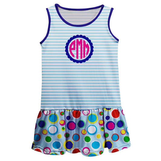 Stripes and Dots Monogram Light Blue Lily Dress