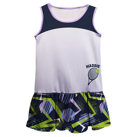 Tennis Personalized Name White and Navy Lily Dress