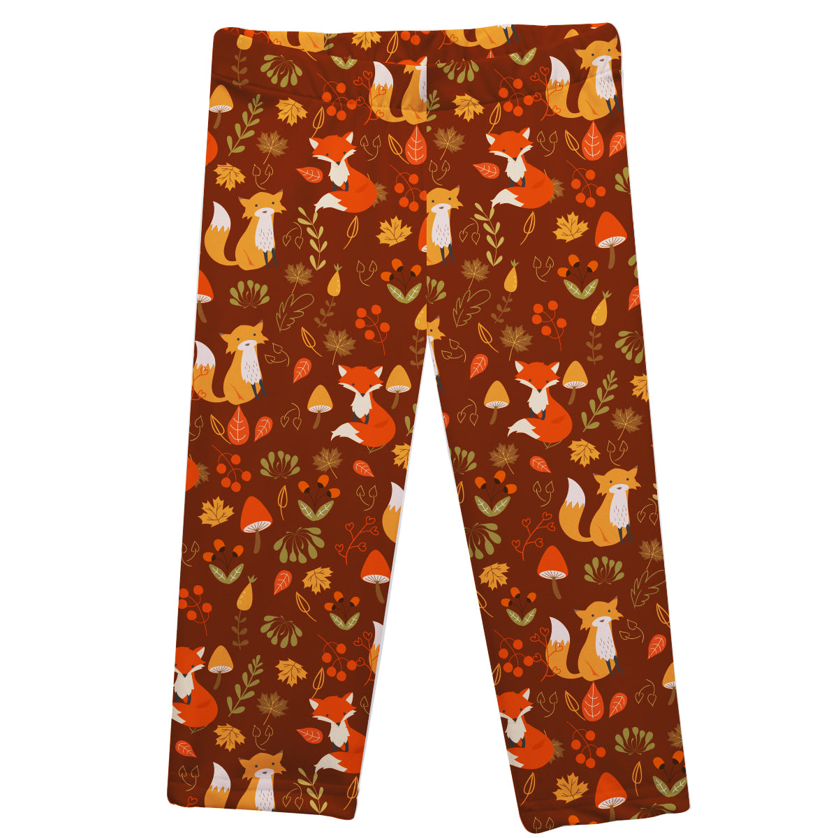 Foxes Print Brown Capri Leggings