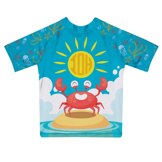 Sun of a Beach Personalized Monogram Blue Short Sleeve Rash Guard