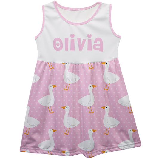 Ducks Print Name Pink And White Tank Dress