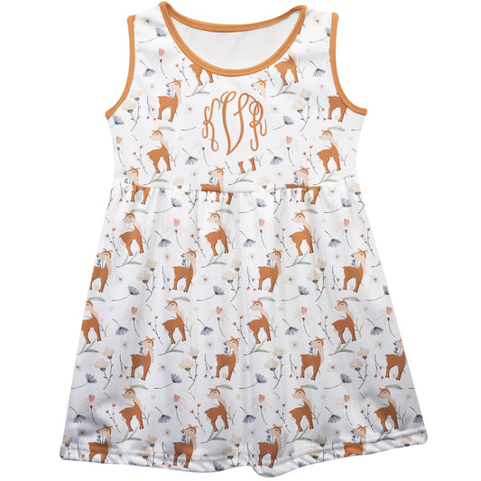 Deer Print Personalized Monogram White Tank Dress