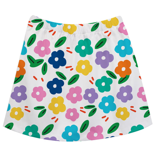 Flowers Print White Pink Skirt