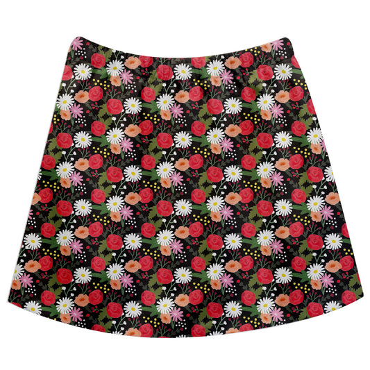 Flowers Print Black Skirt