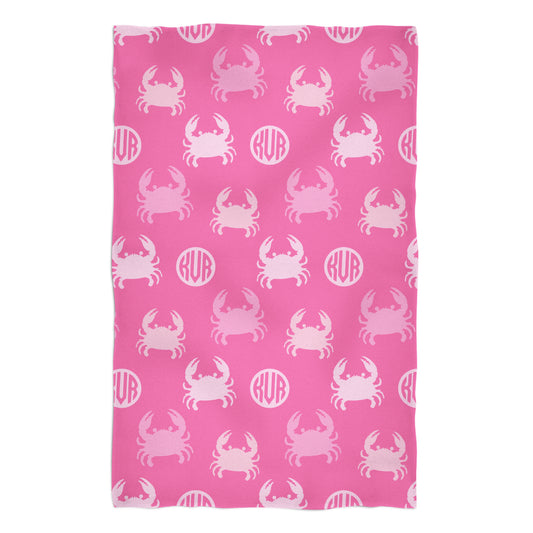 Crabs and Personalized Monogram Print Pink Towel 51x 32""