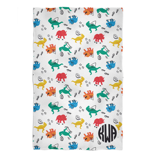 Dinosaurs Print Monogram White Towel