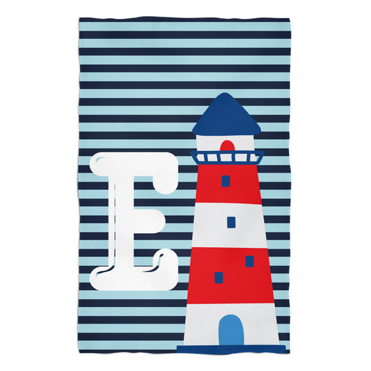 Lighthouse Initial Name Blue and Light Blue Stripes Towel 51x 32""