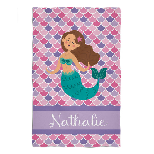 Mermaid Personalized Name Colors Towel 51 x 32""