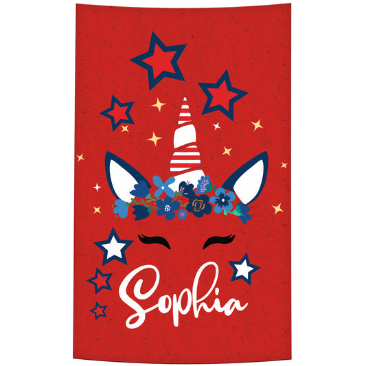 Unicorn Personalized Name Red Towel 51 x 32""