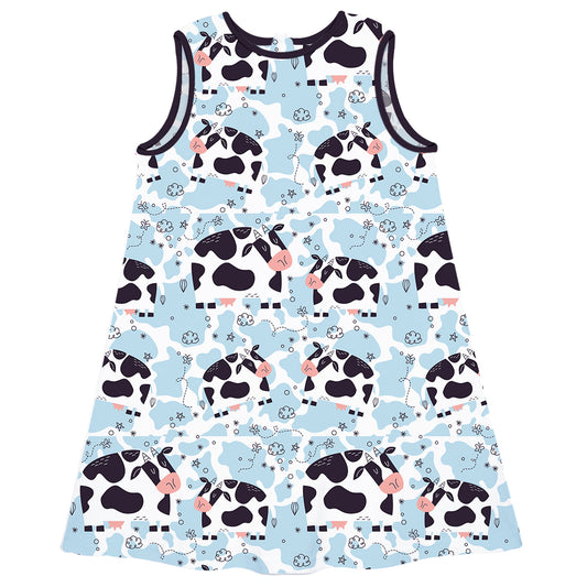 Cow Print Light Blue A Line Dress