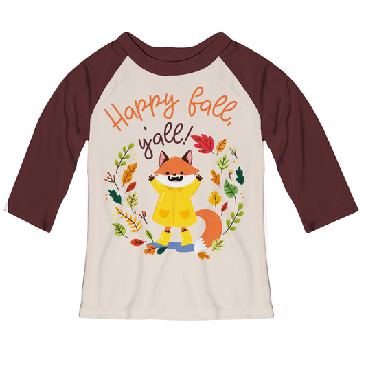 Happy Fall Yall Beige and Brown Raglan Tee Shirt 3/4 Sleeve