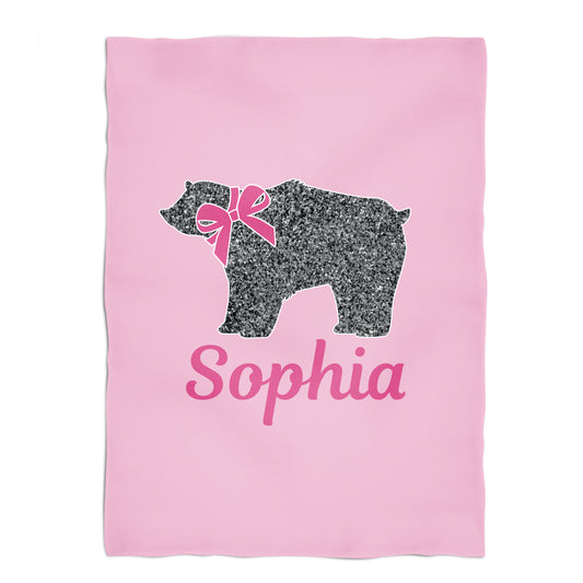 Bear Personalized Name Pink Plush Minky Throw Blanket 38 x 47""