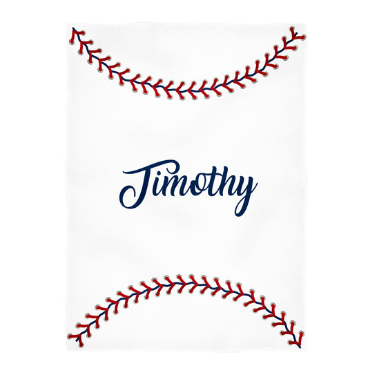 Baseball Personalized Name White Plush Minky Throw 38 x 47""
