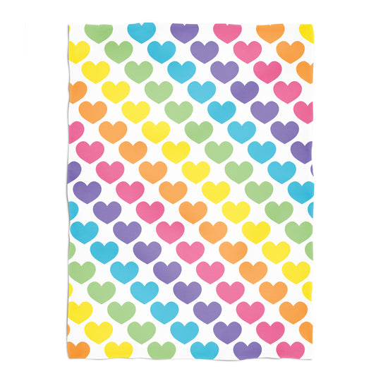 Hearts Print White Yellow and Green Plush Minky Throw Blanket 38 x 47""