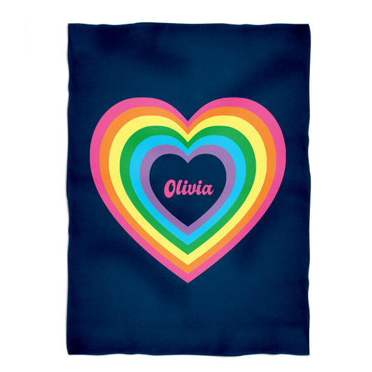 Heart Personalized Name Navy Plush Minky Throw Blanket 38 x 47""