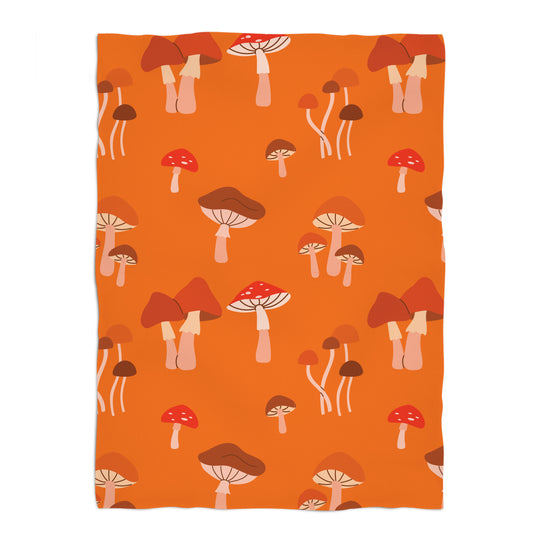 Mushroon Print Orange Plush Minky Throw Blanket 38 x 47""