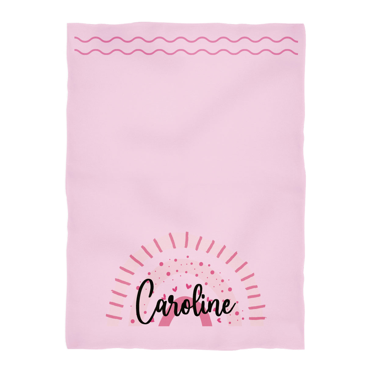 Rainbow Waves Personalized Name Pink Plush Minky Throw Blanket 38 x 47""