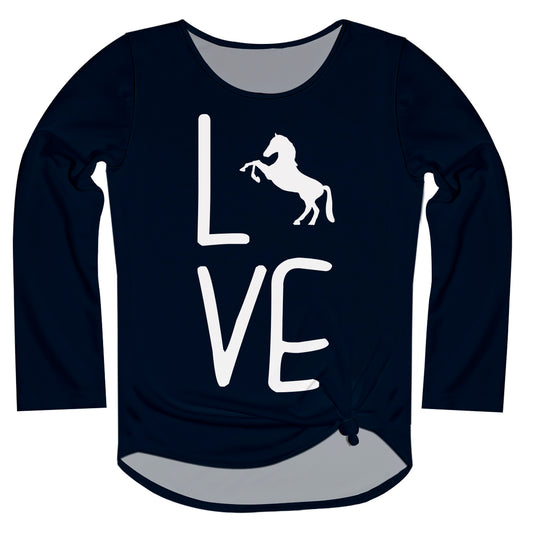 Love Horse Navy Long Sleeve Knot Top