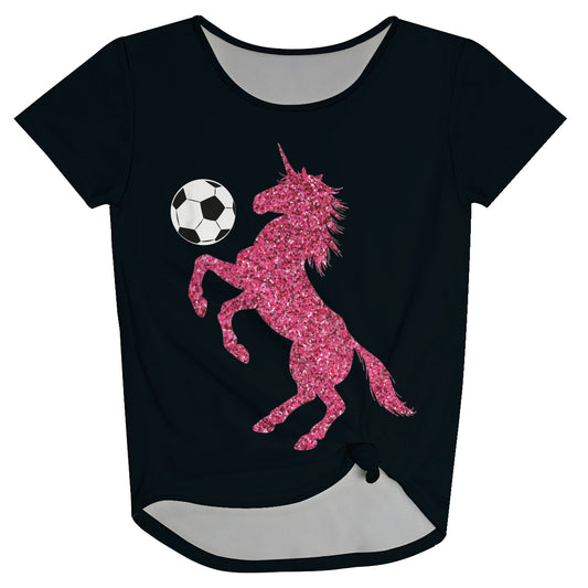 Soccer Unicorn Yellow Knot Top