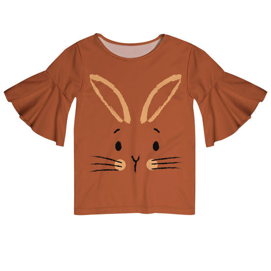 Rabbit Brown Short Sleeve Ruffle Top