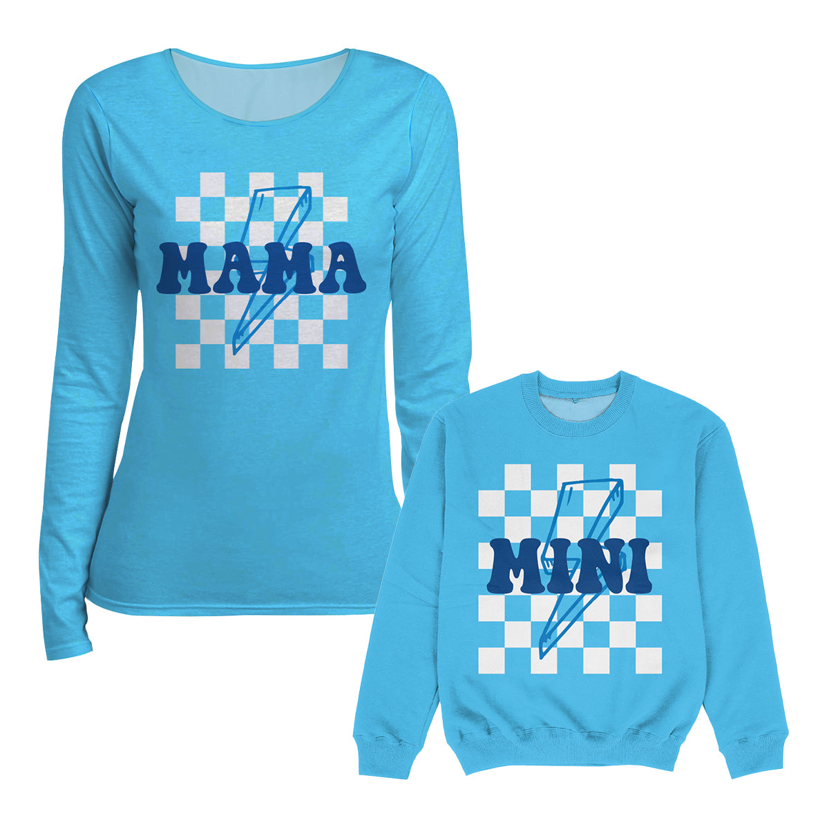 Squares Mama Turquoise Long Sleeve Tee Shirt - Wimziy&Co.