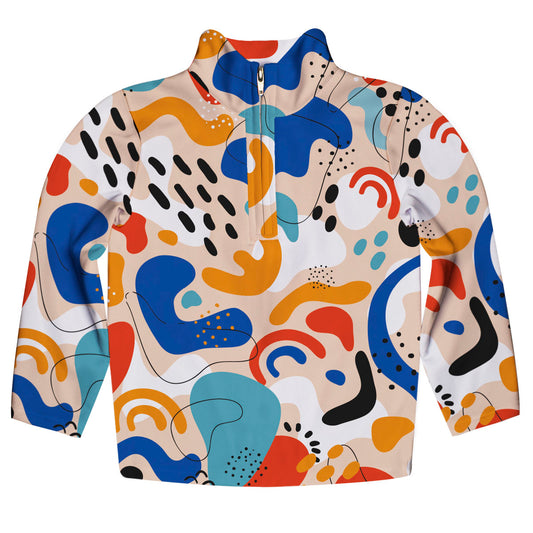 Abstrac Print Beige and Blue Heavy Weight Performance 4-Way Stretch 1/4 Zip Pullover