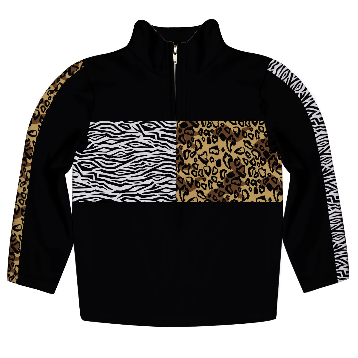Animal Print Blocks Black Heavy Weight Performance 4-way Stretch 1/4 Zip Pullover