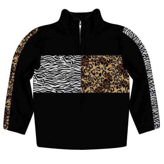Animal Print Blocks Black Heavy Weight Performance 4-way Stretch 1/4 Zip Pullover