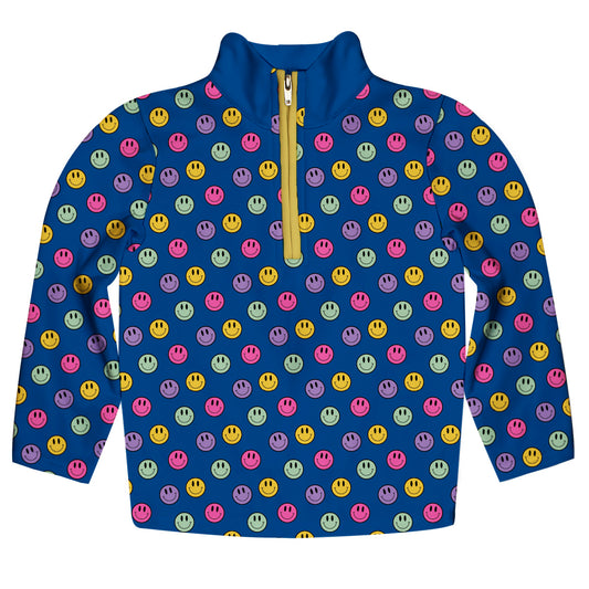 Happy Faces Print Royal Heavy Weight Performance 4-Way Stretch 1/4 Zip Pullover