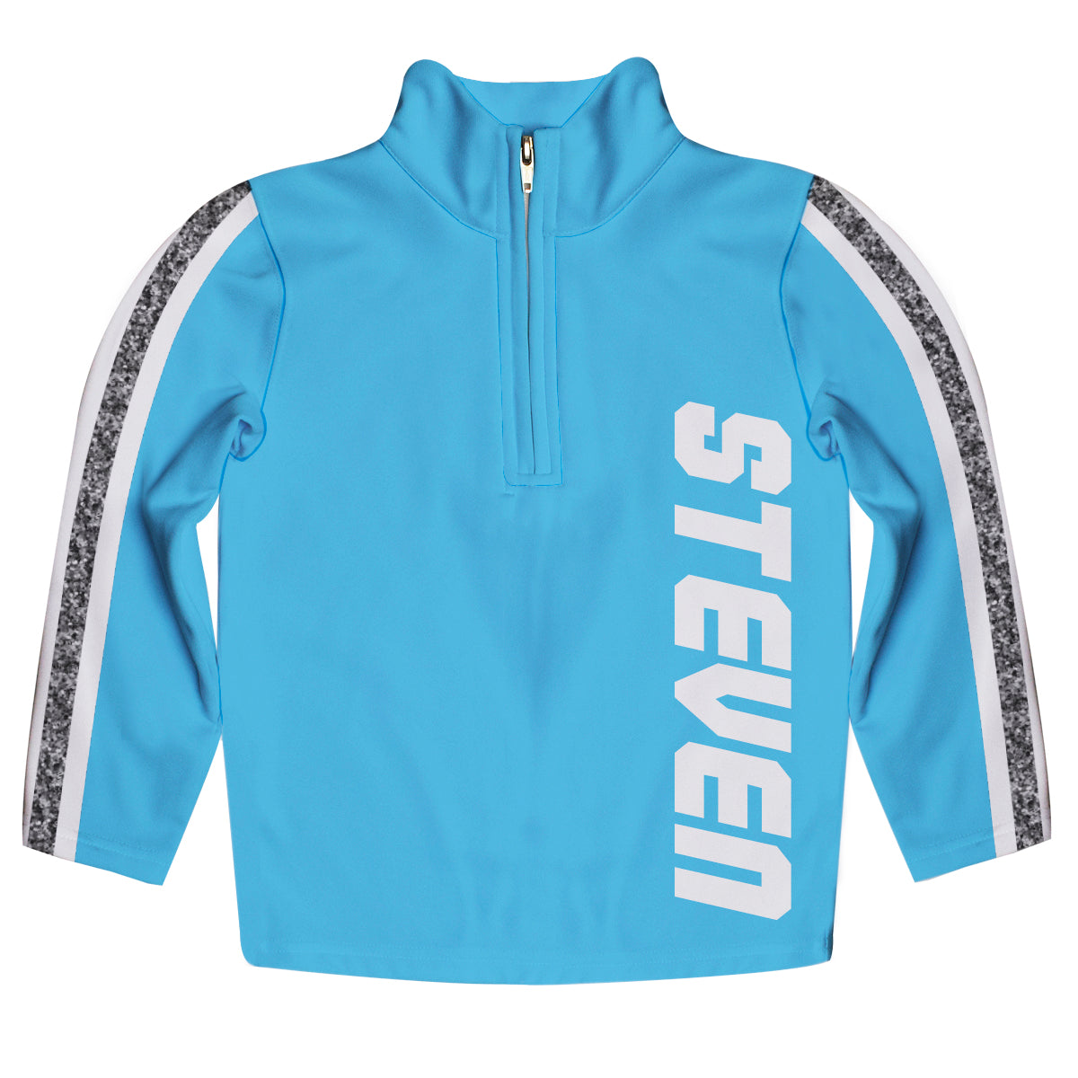 Stripes Glitter Personalized Name Turquoise Gray and White Heavy Weight Performance 4-Way Stretch 1/4 Zip Pullover