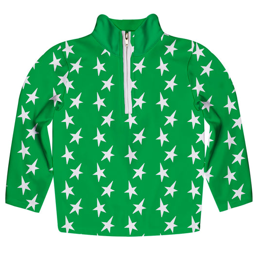 Stars Print Green and White Heavy Weight Performance 4-Way Stretch 1/4 Zip Pullover