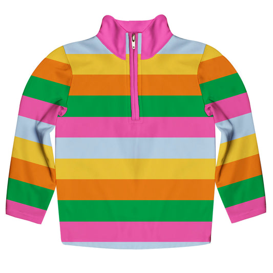 Stripes Pink Green and Yellow Heavy Weight Performance 4-Way Stretch 1/4 Zip Pullover